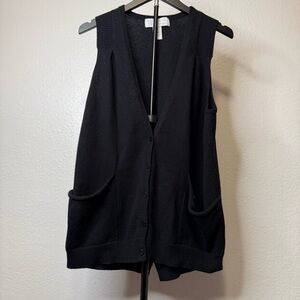 Design History Pure Cashmere Black Sleeveless Button Up Sweater Vest Size Small
